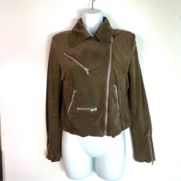 Olivaceous Vegan Faux Suede Moto Jacket Size Small - Picture 11 of 12
